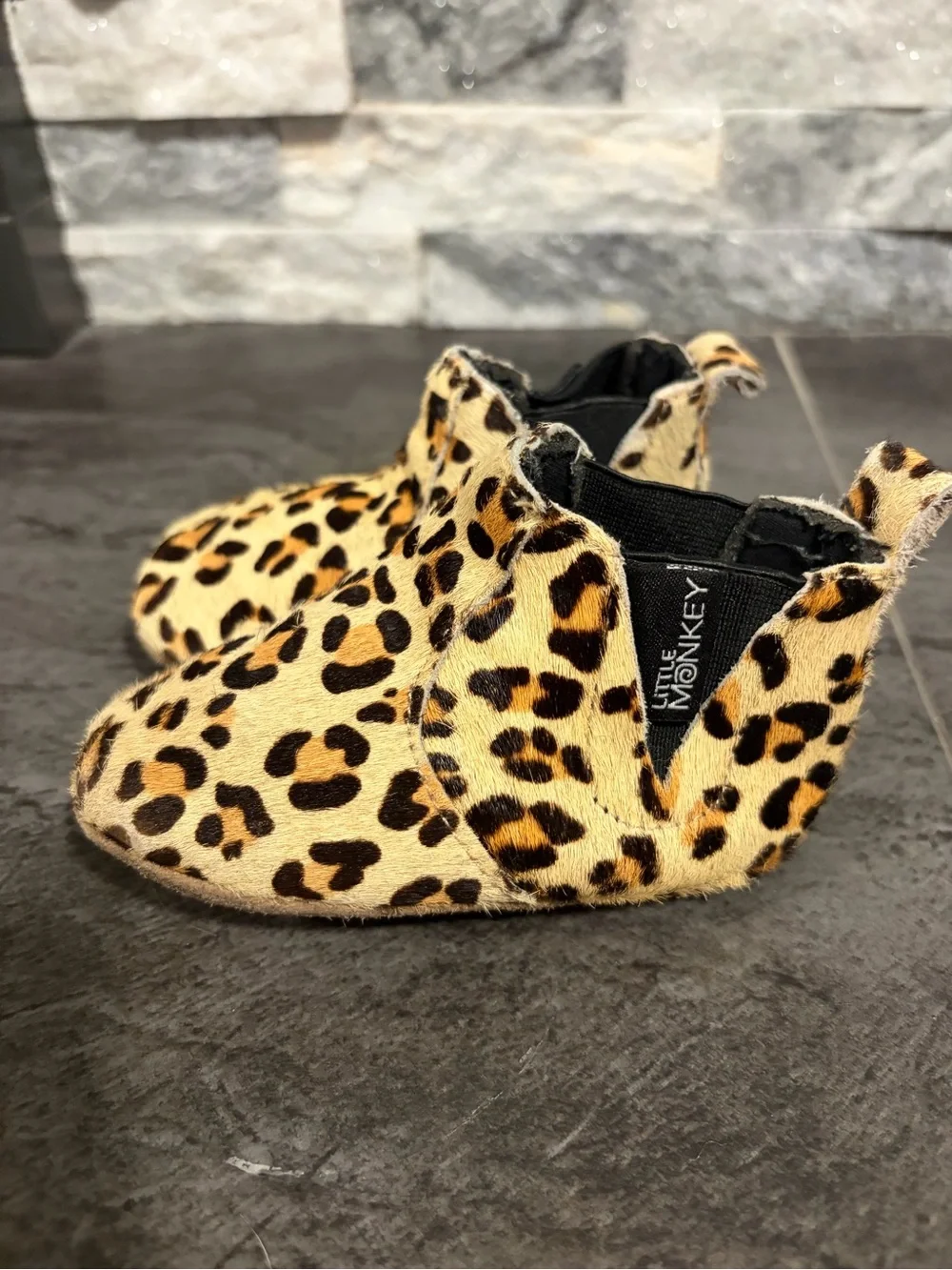 Leopard Print Hair Baby Booties - Tan/Black